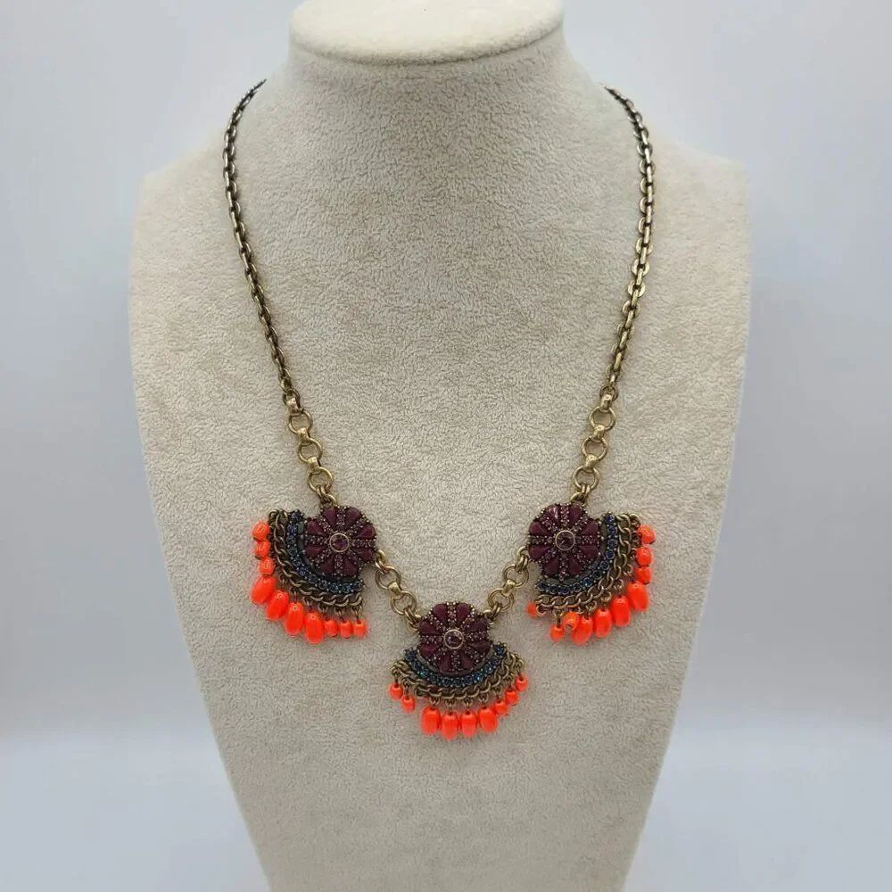 J Crew Boho Fringe Necklace Antique Brass Look